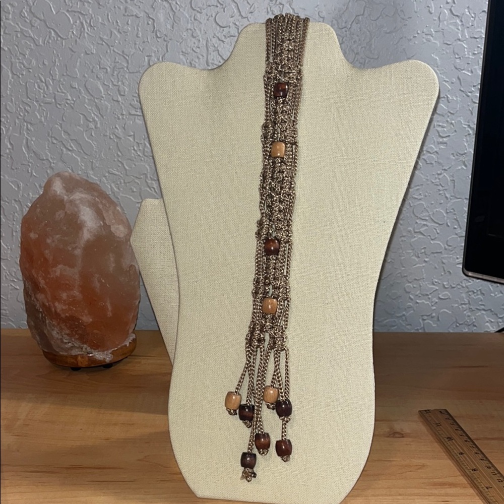 Artsy macrame Beaded Keychain in Brown and Tan